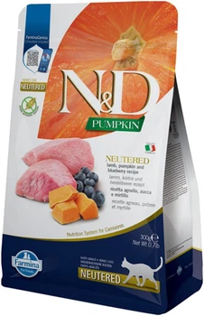 Сухий корм для котів Farmina N&D Grain Free Pumpkin Lamb & Blueberry Neutered Adult для стерилізованих кішок з гарбузом, ягням та чорницею 300 г (8010276040121)