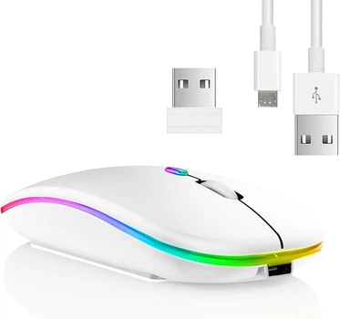 Беспроводная мышь Bluetooth перезаряжаемая с RGB подсветкой 2,4 ГГц Mirror White