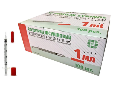 Шприц інсуліновий Інтегрована голка SF medical U-40 1.0 мл, голка 0.3х13мм (100 шт.