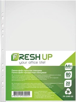 Файл Fresh Up А4+ 80 мкм 20 шт/уп. прозрачный глянцевый 305x235мм на 11 отверстий FR-2080-20