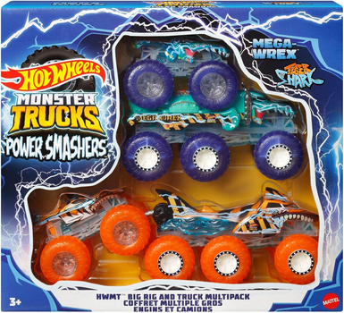 Набор машинок Mattel Хот Вилс Монстр трак в упаковке 4 шт Hot Wheels Monster Trucks Multipack Mega-Wrex & Tiger Shark (HYJ29)