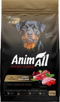 Повнораціонний сухий корм AnimAll для дорослих собак великих порід зі свіжою індичкою та ягням 12 кг (5902706511543)