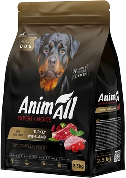 Повнораціонний сухий корм AnimAll для дорослих собак великих порід зі свіжою індичкою та ягням
