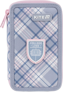 Пенал шкільний без наповнення Kite College Line Girl 2 відділення 20x12x4.5 см Сіро-рожевий (K25-623-1)