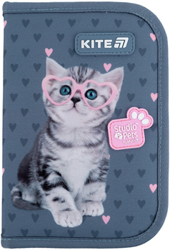 Пенал шкільний з наповненням Kite Studio Pets 1 відділення 2 відвороти 20.5х14х4 см Сірий (SP25-622H-1)