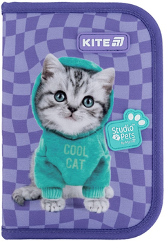 Пенал шкільний з наповненням Kite Studio Pets 1 відділення 2 відвороти 20.5х14х4 см Фіолетовий (SP25-622H-2)