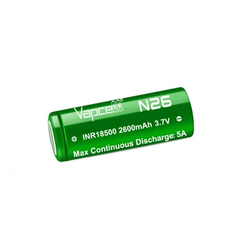 Аккумулятор 18500 Li-Ion Vapcell INR18500 N26, 2600mAh, 5A, 4.2/3.6/2.5V, Green
