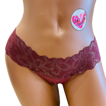 Трусики PINK Victoria’s Secret Cotton Lace Thong XS Бордовые