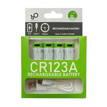 Батарейки CR123A аккумуляторные с разъемом USB Type-C от Smartoools на 3.7V/700mAh - 4 ШТ.
