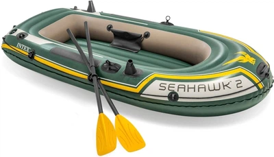 Надувная лодка двухместная Intex 68347 Seahawk 2 Boat Set, 236х114х41 см, 3-х камерная (весла, ручной насос) (Intex_68347)
