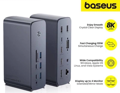Док-станция Baseus 17в1 для MacOS/Windows/Linux c поддержкой 4х дисплеев до 8K 30Hz