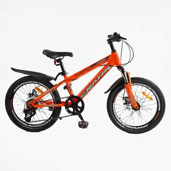 Детский велосипед Corso CRANK CR-20734 20" дюймов, стальная рама, с амортизацией, дисковые тормоза, оранжевый