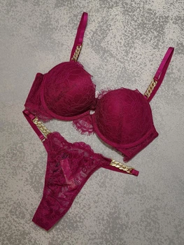 Комплект білизни (бюстгальтер + трусики-стрінги) жіночий Victoria's Secret 80C вишневий (8075)