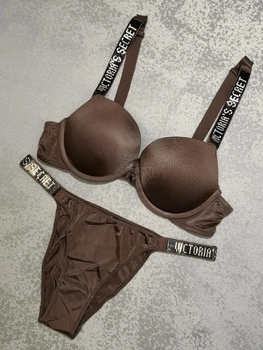 Комплект білизни (бюстгальтер + трусики-бразиліана) жіночий Victoria's Secret 80C шоколадний (8030)