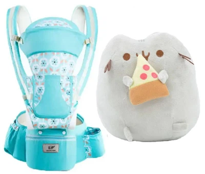 Хипсит, Эрго-рюкзак, кенгуру переноска Baby Carrier 6 в 1 Мятный и игрушка кот c пиццей Пушин кэт (vol-9583)
