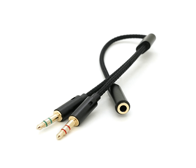 Розгалужувач аудіо для навушників і мікрофона, Jack 3.5 (мама) 4 pin -2*Jack 3.5(тато) 3 pin, круглий в обплетенні, Box