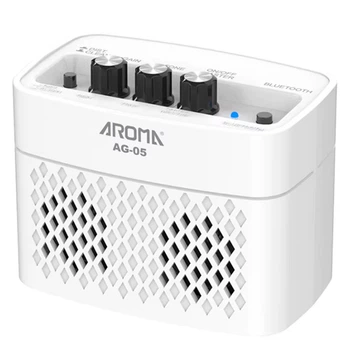 Комбоусилитель портативный для электрогитары Aroma AG-05 WH, Bluetooth, 5 ватт