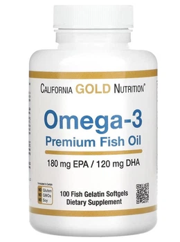 Omega - 3 California Gold Nutrition Premium Fish Oil Омега-3 риб’ячий жир преміальної якості, 100 капсул із риб’ячого желатину