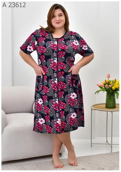 Халат жіночий великого розміру UF-Fashion МА-23612 58 чорний з рожевим