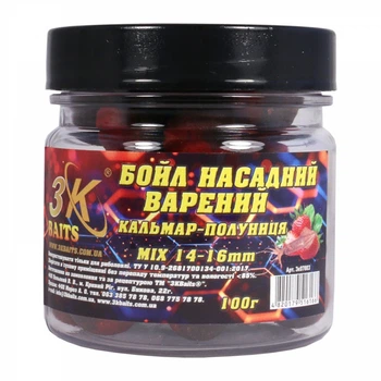 Бойл 3KBaits насадочный варёный тонущий Кальмар-клубника MIX 14-16мм 100г (3KB1869)