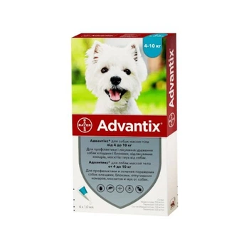 Адвантікс (Advantix) Bayer, краплі від бліх, кліщів, комарів для собак вагою 4 – 10 кг, 1 піпетка