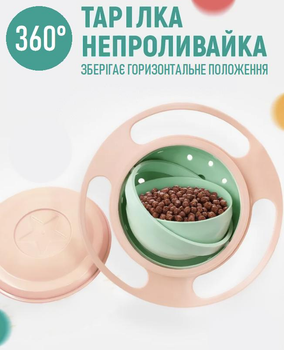 Дитяча тарілка - неваляшка для їжі, що крутиться на 360° Saturn глибока тарілка непроливайка для годування дітей, 18х18х8 см, рожевий (103561837)