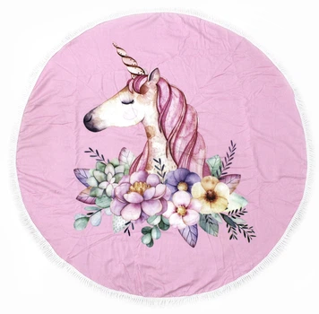 Пляжний рушник MirSon №5076 Summer Time Pink Unicorn Girl 150x150 см (2200003947847)