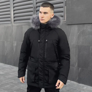 Чоловіча зимова куртка парку зі знімним хутром 3XL чорна (OW559826222BA)