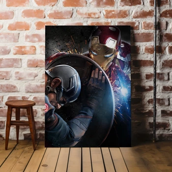 Интерьерная картина Капитан Америка и Железный Человек, Captain America, Iron Man, супергеройский постер, 42×30 см (id0042)