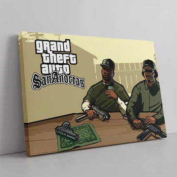 Интерьерная картина ГТА, Большая автокража, Grand Thief Auto, GTA San Andreas, Свит и Райдер, декор комнаты геймера, 30×42 см (id4417)