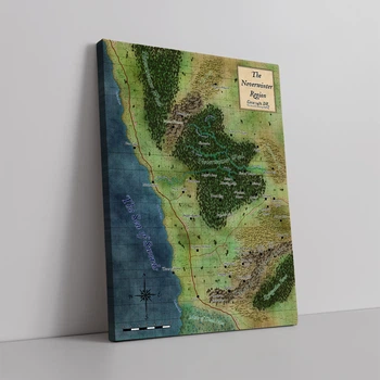 Интерьерная картина Невервинтер, карта региона, Dungeon and Dragons, DnD, Neverwinter, 41×30 см (id4406)