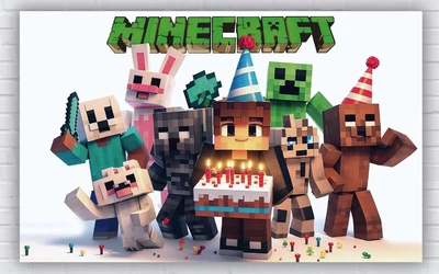 Паперовий плакат "Майнкрафт. Minecraft. З днем народження" 120х75см