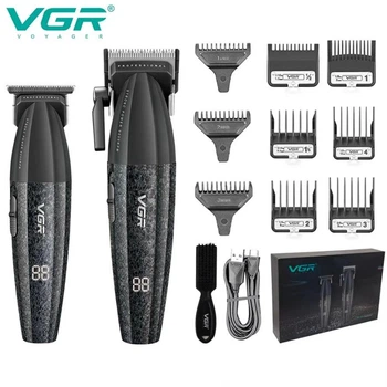 Профессиональный набор для стрижки волос 2 в 1 VGR V-640 машинка для стрижки и триммер со сменными насадками Black