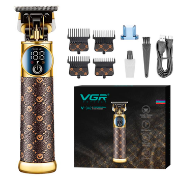 Триммер аккумуляторный VGR V-942 BROWN, 4 насадки, LED дисплей