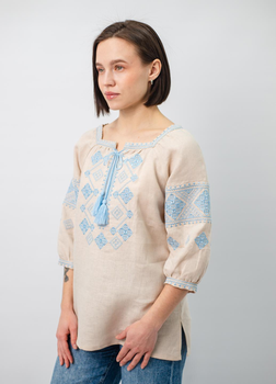 Вишиванка Narodnyy Butik Віконця блакитна вишивка Бежевая 1002 52