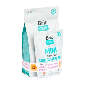 Набор сухих кормов Brit Care Grain Free Mini Light and Sterilised для взрослых собак мелких пород с лишним весом, с кроликом и лососем, 2 кг+400г, (2700000055014)