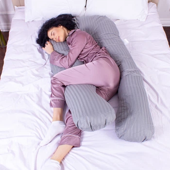 Подушка для вагітних і відпочинку MirSon Satin Stripe №8027 U-подібна Light Gray (2200006178651)