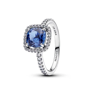 Серебряное кольцо с синим квадратным камнем 48
