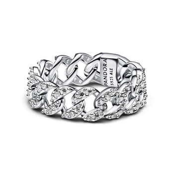 Посріблена Каблучка Пандора Pandora Кубинське плетіння з паве 193557C01 (16)