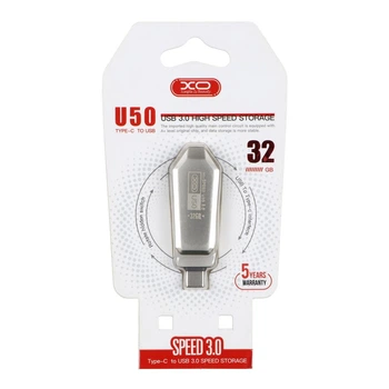 Флешка USB накопитель XO U50 USB 3.0 Type-C разъем разъем 32GB цвет стальной