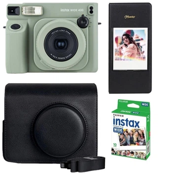 Набор Fujifilm INSTAX WIDE 400 Camera EX D Sage Green фотокамера мгновенной печати / картридж / фотобумага 10 фото / фотоальбом черный / чехол черный / аксессуары