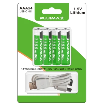 Аккумулятор AAA Pujimax с USB Type-C 1100mWh 1.5V Li-ion (Блистер 4 шт + кабель) (16212-4)