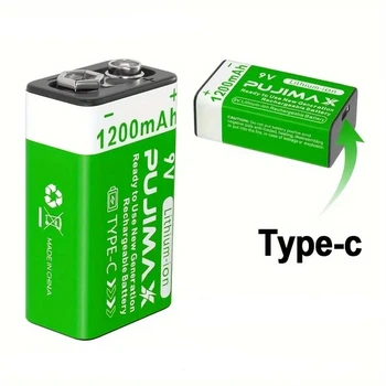 Акумуляторна батарея Pujimax Крона 6F22/6LR61 з USB TYPE-C Li-Ion 9V, 1200mAh (16214)