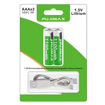 Аккумулятор AAA Pujimax с USB Type-C 1100mWh 1.5V (Блистер 2 шт + кабель) (16212-2)