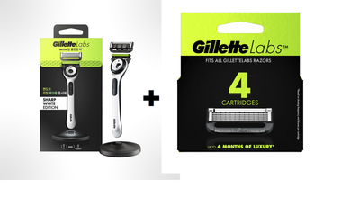 Лимитированная бритва Gillette Labs с эксклюзивной белой отделкой подставкой и 5 картриджами в комплекте
