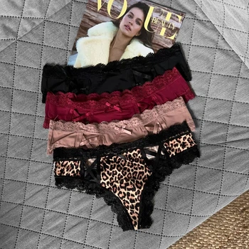 Женские трусы леопардовые стринги Ouno 6384 с кружевами, 4 цвета L