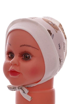 Чепчик на завязках интерлок Babykroha кошечка с цветочками белый 1м+ (53604)