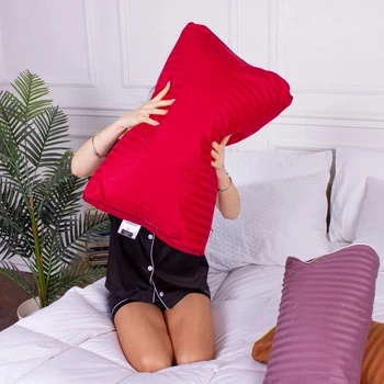 Подушка ортопедична MirSon Стружка Memory №4138 Satin Stripe 30-0018 Red 49х32х10.5 см (2200006423522)