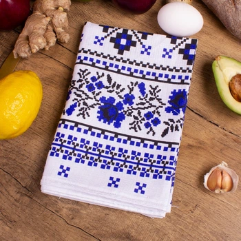 Полотенце вафельное Mirson №515 Waffle Blue ornament 45х90 см (2200006739852)