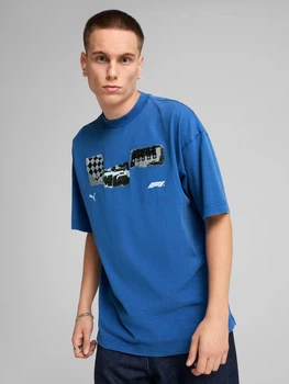 Футболка бавовняна довга чоловіча Puma F1 Graphic Tee 63013605 2XL Vivid Blue з принтом (4067983320590)